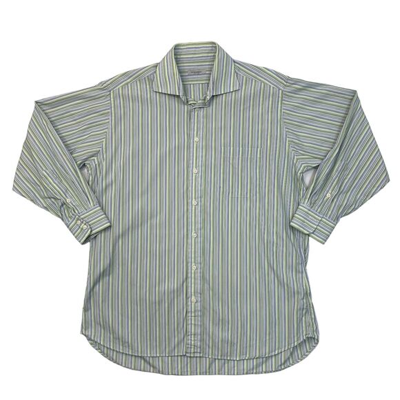 Vintage Burberry Shirt Mens 16.5 Multi Striped Button Up Long Sleeve Made USA - Picture 1 of 12